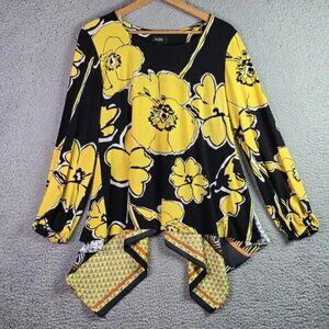 MSK Dopamine Tunic Roomy Yellow Floral Patchwork Jersey High Low Statement Flowy